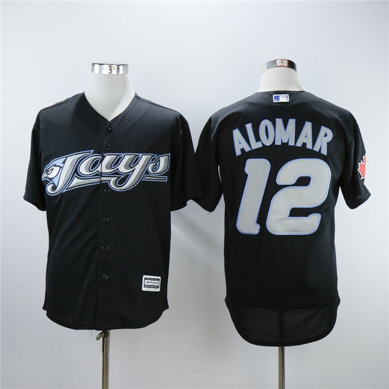 Men Toronto Blue Jays #12 Alomar Black Throwback MLB Jerseys->toronto blue jays->MLB Jersey